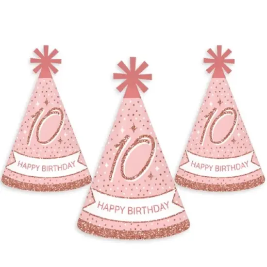 Big Dot of Happiness 10th Pink Rose Gold Birthday - Cone Happy Birthday Party Hats for Kids and Adults - Set of 8 (Standard Size) image {6}