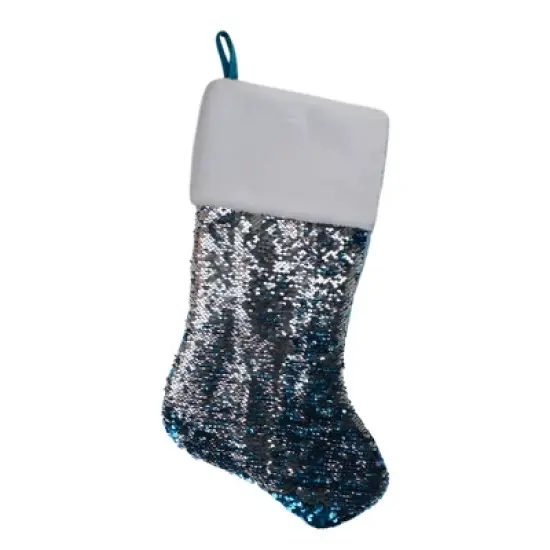 Northlight 22.75" Sky Blue and Silver Reversible Sequined Christmas Stocking with Faux Fur Cuff image {2}
