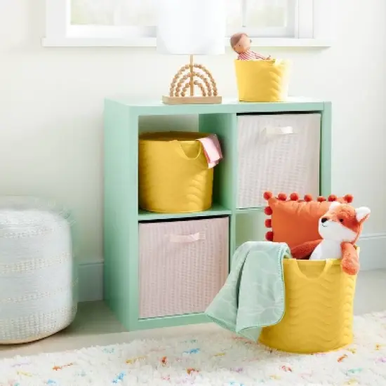 Quilted Fabric Large Round Storage  Basket - Yellow - Cloud Island&trade; image {1}