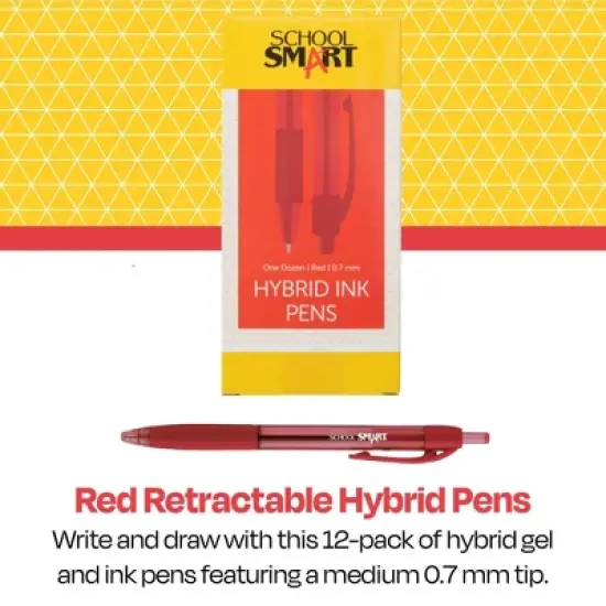 School Smart Retractable Hybrid Gel and Ink Pens, Red, Pack of 12 image {4}
