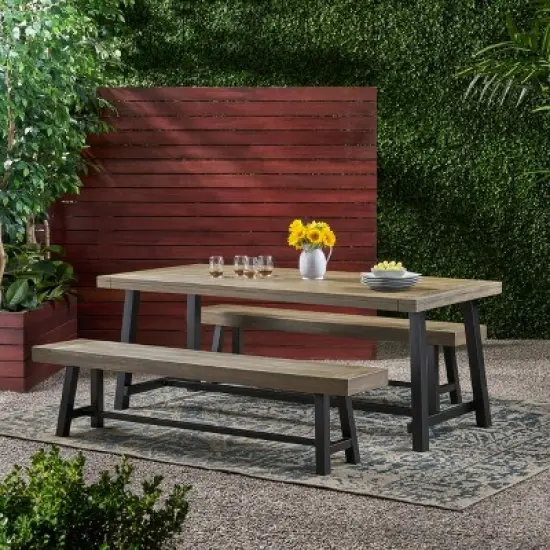 Christopher Knight Home Rousseau Outdoor 74" Acacia Wood Bench, Gray/Black image {1}