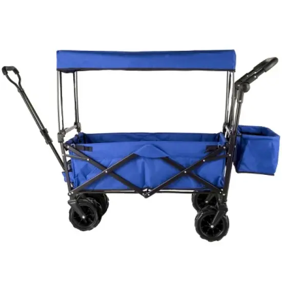YONWAY Large Collapsible Garden Cart with Removable Canopy, 300LB Capacity Folding Wagon with 360&deg; Wheels & Storage,for Camping Shopping Beach,Blue image {9}