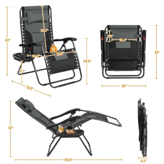 Yaheetech 29in Padded Outdoor Zero Gravity Chair image {2}