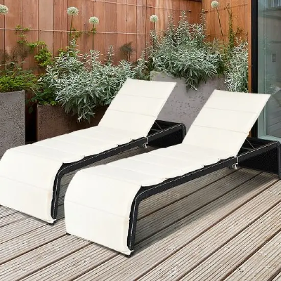 Tangkula 2PCS Adjustable Rattan Recliner Chaise Lounge Chair w/ Cushion Outdoor Patio image {10}