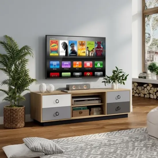 Costway 55'' TV Stand Entertainment Media Center w/ Storage Cabinets Adjustable Shelves image {2}