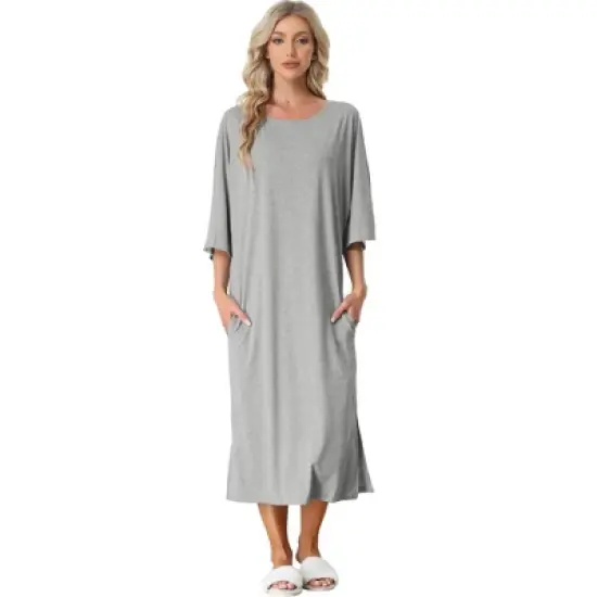 cheibear Womens Sleepshirt Nightshirt 3/4 Sleeve Nightgown Sleep Shirt Dress image {5}