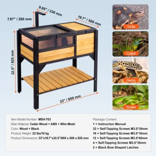 VEVOR Tortoise Habitat, Wooden Tortoise House Indoor & Outdoor, Tortoise Enclosure with Light Stand, Reptile Enclosure Small Animal Cage image {7}