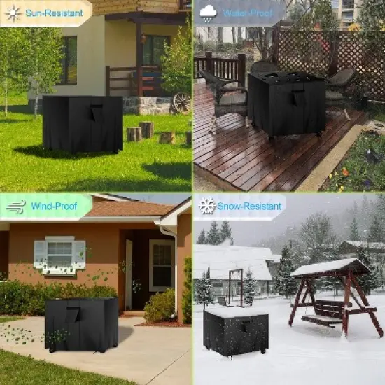 Akefit Heavy Duty Waterproof Black Square Fire Pit Cover with Ventilation Window and Adjustable Drawstring image {6}