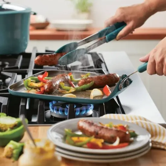 Rachael Ray Cook + Create Aluminum Nonstick Square Stovetop Griddle Pan 11" Agave Blue image {3}