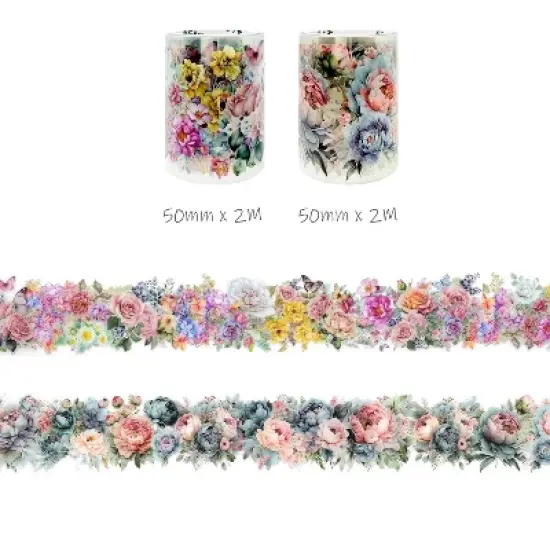 Wrapables Classic Floral PET Washi Tape for Scrapbooking, Stationery, Journaling, Diary, Card Making (Set of 2) image {1}