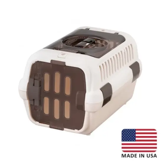 Richell: Double Door Pet Carrier II - Small White - Dog & Cat Transporter, Collapsible, Clear Top & Front Doors, Pets Up to 11lb, Latches to Seat Belt image {5}