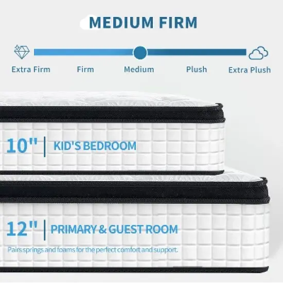 Ridstar 12-inch Memory Foam Hybrid Mattress-White image {2}