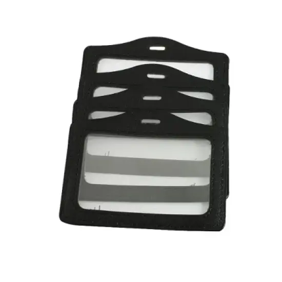 Unique Bargains 5 Pcs Black Clear Faux Leather Business ID Card Badge Holder image {4}