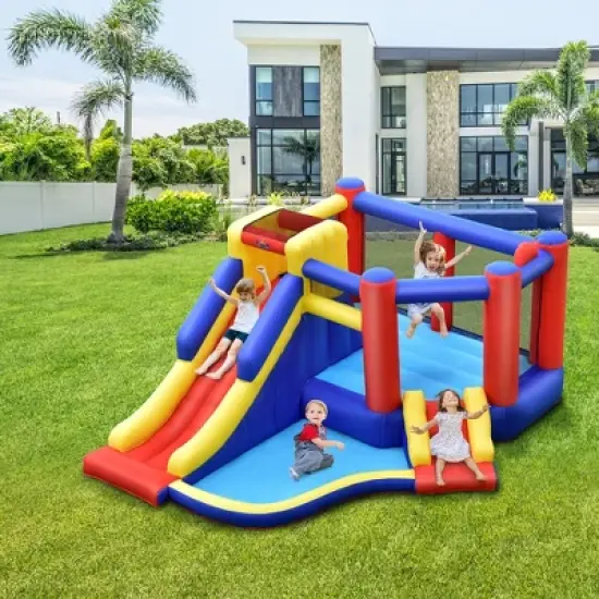 Costway Inflatable Bouncy Castle Kids Jumping House w/ Double Slides Air Blower Excluded image {1}