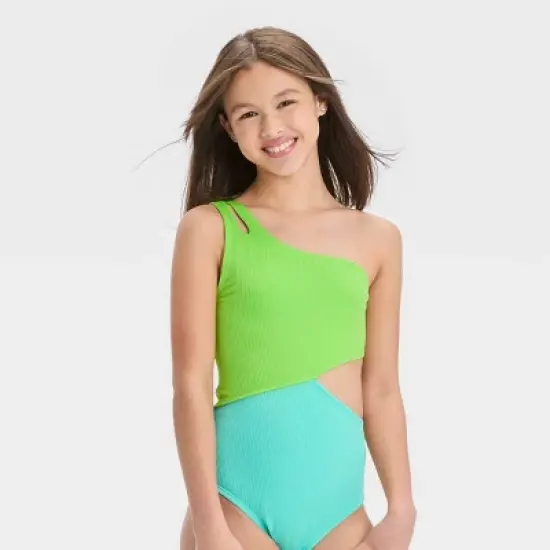 Girls' Colorblock Summer Explosion One Piece Swimsuit - art class&trade; Lime Green image {3}