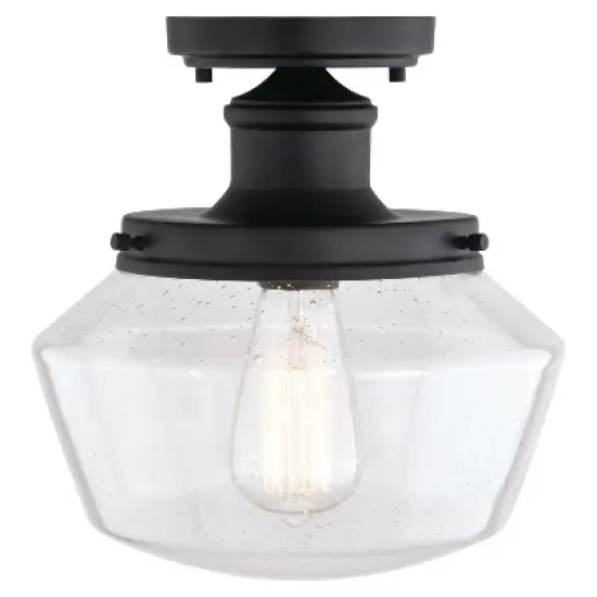 VAXCEL Collins Black Farmhouse Outdoor Flush Mount Ceiling Light Clear Schoolhouse Glass image {7}