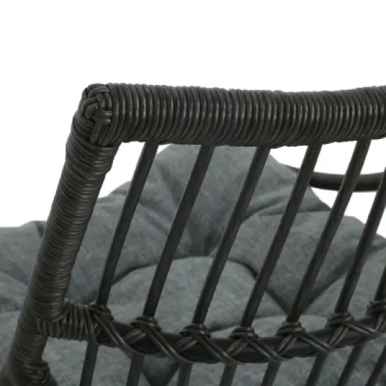 Christopher Knight Home Caryl Outdoor 2 Seater Wicker Chat Set with Grey Cushion image {8}