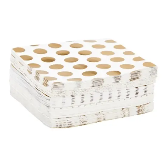 Blue Panda 100 Pack Polka Dotted Gold and White Cocktail Napkins for Wedding, Birthday Party Supplies, 5 x 5 In image {7}