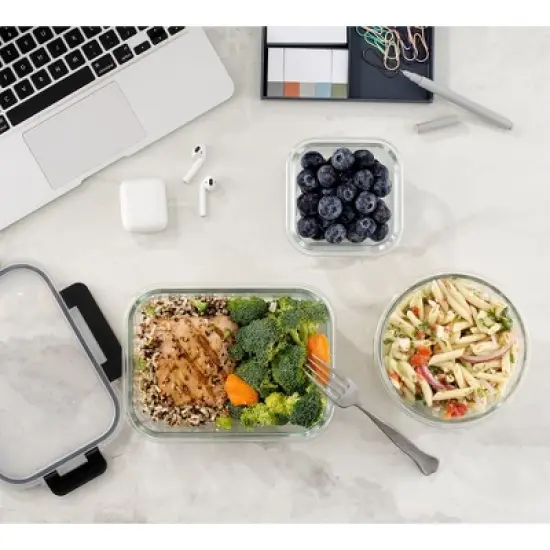 JoyJolt 24 Piece Fluted Glass Food Storage Containers with Leakproof Lids Set - Black image {6}