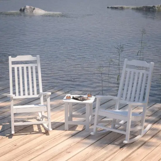 Merrick Lane Poly Resin Indoor/Outdoor Rocking Chair with Side Table image {1}