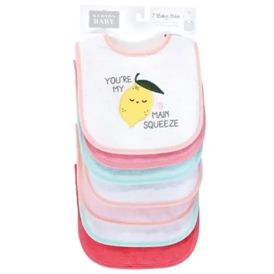 Hudson Baby Infant Girl Cotton Terry Drooler Bibs with Fiber Filling, Fruits, One Size image {1}