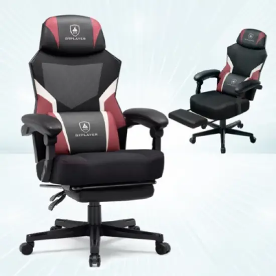 GTPLAYER Mesh Gaming Chair with Footrest, Mesh Back Reclining Office Chair for Adults, Comfortable Fabric Seat image {8}