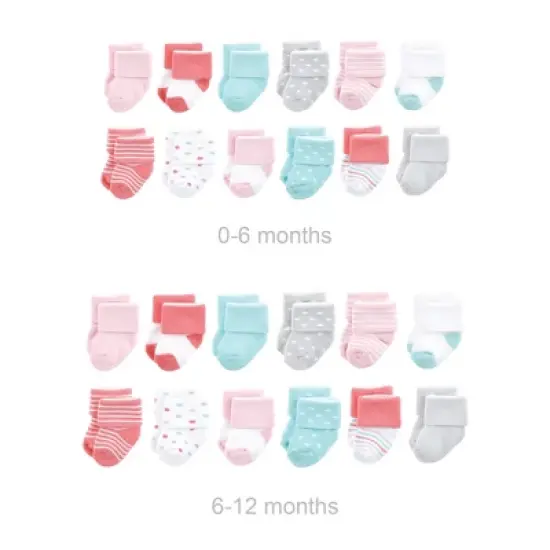 Luvable Friends Infant Girl Grow with Me Cotton Terry Socks, Coral Dots, 0-6 and 6-12 Months image {1}