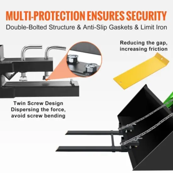 VEVOR Pallet Forks, 2000 lbs Clamp on Pallet Forks, 43" Total Length Heavy Duty Pallet Forks with Adjustable Stabilizer bar image {5}