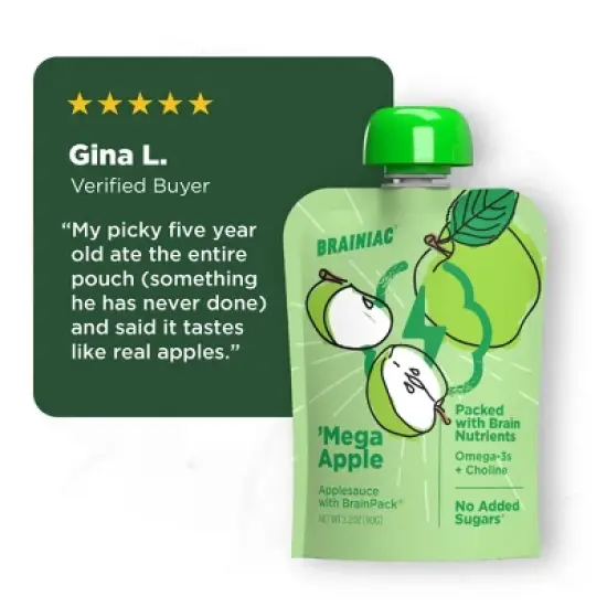 Brainiac Kids Brain Squeezers Applesauce Pouches with Omega-3s Variety Pack Apple, Strawberry and Cinnamon - 3.2oz/10ct image {9}