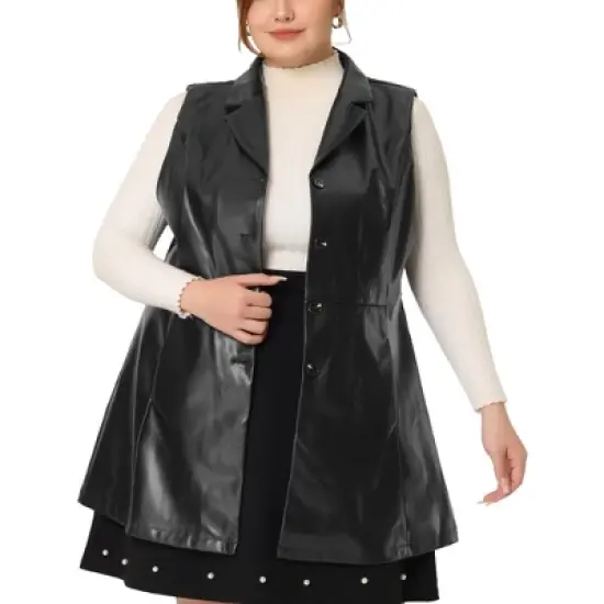 Agnes Orinda Women's Plus Size Fashion Outfits Sleeveless Lapel PU Jacket Vests image {6}
