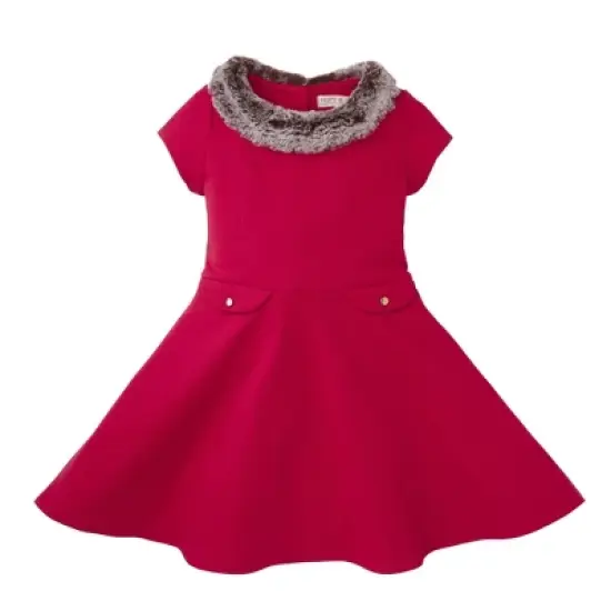 Hope & Henry Girls' Fit and Flare Ponte Dress with Faux Fur, Toddler image {6}