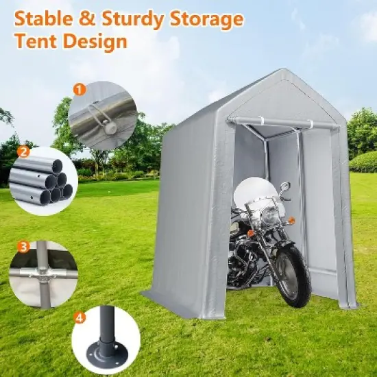 GustoWave 12x12 FT Outdoor Storage Shed Carport Canopy, Portable Garage for Motorcycle, Garden Tools image {3}