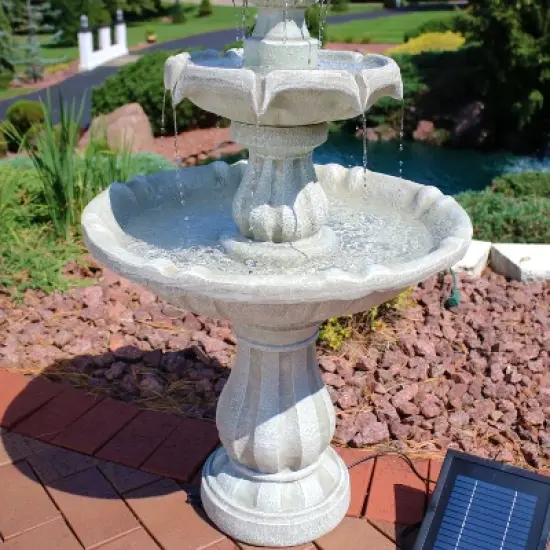 Sunnydaze Outdoor 2-Tier Solar Powered Water Fountain with Battery Backup and Submersible Pump - 35" image {6}