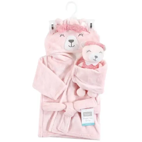 Hudson Baby Infant Girl Plush Bathrobe and Toy Set, Bear Girl, One Size image {1}