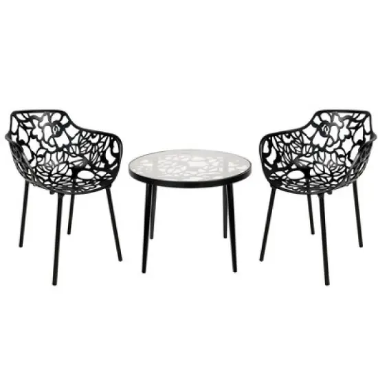 LeisureMod Devon 3-Piece Aluminum Patio Dining Set - Glass Top - Stackable Chairs image {16}