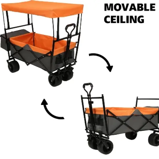 480Lbs Collapsible Wagon with Canopy,Wagon Stroller with 7" All-Terrain Wheels, Lightweight Foldable Wagon, Large Capacity image {5}