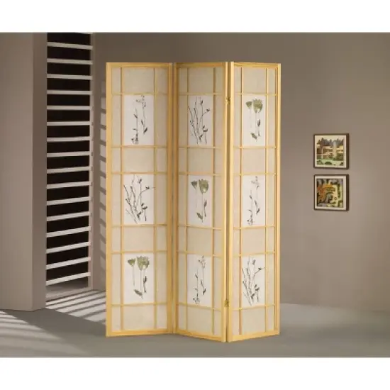 3 Panel Room Divider Natural - Ore International image {1}