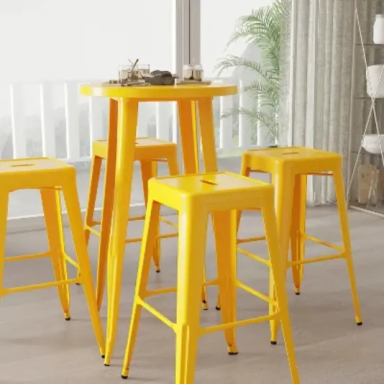 Merrick Lane Patio Set with Table and Backless Stools - Powder Coated Metal Frames for Indoor and Outdoor Use image {2}