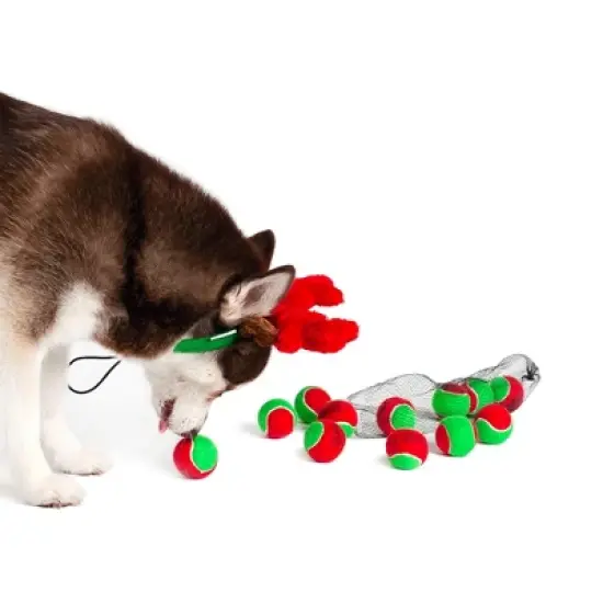 Midlee Filled Dog Stocking- Reindeer Antlers and 10 Mini Tennis Balls image {1}