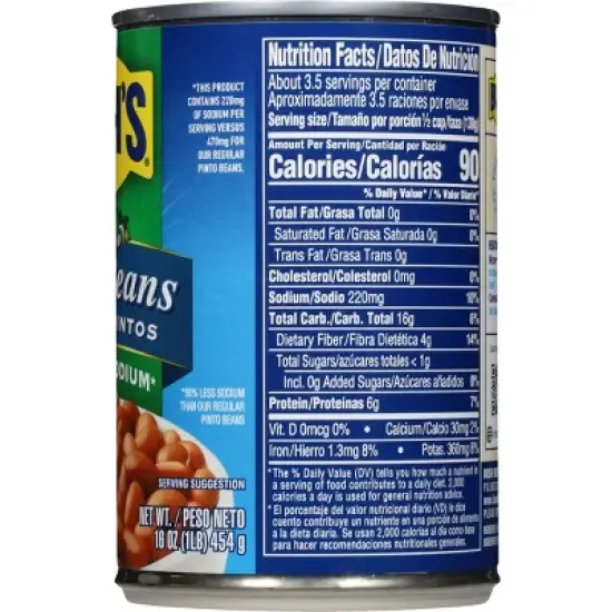 Bush's Reduced Sodium Pinto Beans - 16oz image {7}