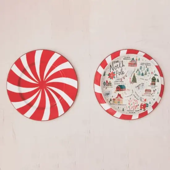 Storied Home Round Stoneware Plate with North Pole Scene, Multicolor image {1}