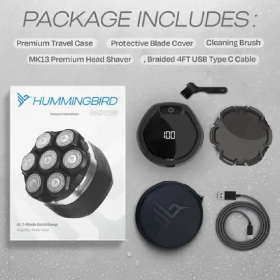 HUMMINGBIRD MK13 Premium Head Shaver, 7 Blade Electric Razors for Men, Rechargeable Wet & Dry Electric Head Shavers for Bald Men, Travel Case image {5}