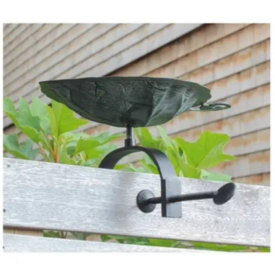 17" Aspen Leaf Birdbath with Over Rail Bracket Antique Brass Plated - ACHLA Designs image {3}