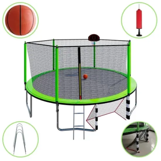 DSVIMOY Trampoline, Kids&Adults Trampoline with Heighten Net, Indoor Outdoor Recreational Trampoline, Green, 192.13"*192.13"*106.32" image {4}