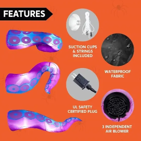 Joyfy 3 Pcs Halloween Inflatable Outdoor Decorations, Purple Octopus Tentacle with Built-in LEDs Broke Out from Window for Halloween Window Roof Decor image {7}