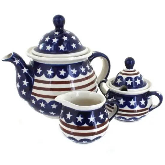 Blue Rose Polish Pottery 1700 Zaklady 3 Piece Tea Set image {13}