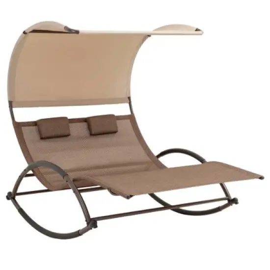 Outdoor Double Chaise Lounge Chair Rocking Bed with Sun Shade & Wheels - Brown - Crestlive Products: Patio Pool Furniture, UV-Resistant image {10}