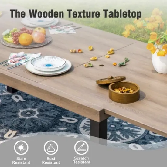 Captiva Designs 1pc Outdoor Patio Expandable Rectangular Steel Dining Table with Two Tabletop Leaves image {10}