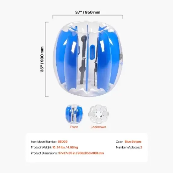 VEVOR Inflatable Bumper Balls 2-Pack, 3FT/0.9M Body Sumo Ball, Durable Thick PVC Human Hamster Bubble Knocker for Outdoor Team Gaming Play, Blue image {7}