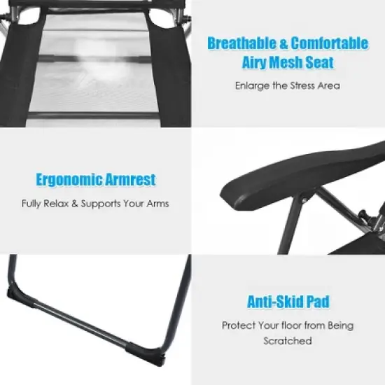 Costway 4PC Folding Chairs Adjustable Reclining Chairs with Headrest Patio Garden Black/Grey image {5}